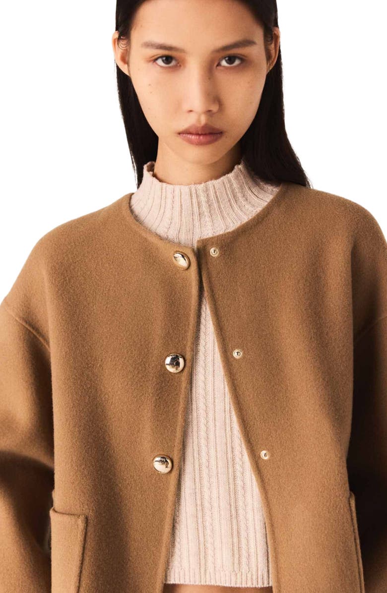 maje Double-faced coat with removable collar, Alternate, color, Camel