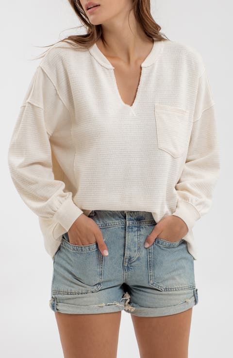 Split Neck Long Sleeve Knit Top