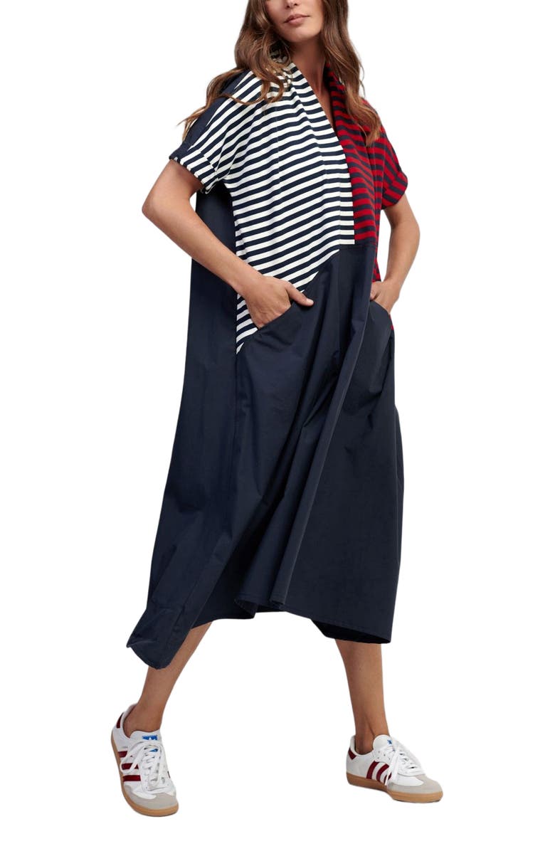 Alembika Tricolor mixed media V-neck maxi dress, Alternate, color, 