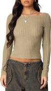 EDIKTED Textured Long Sleeve Boat Neck Top