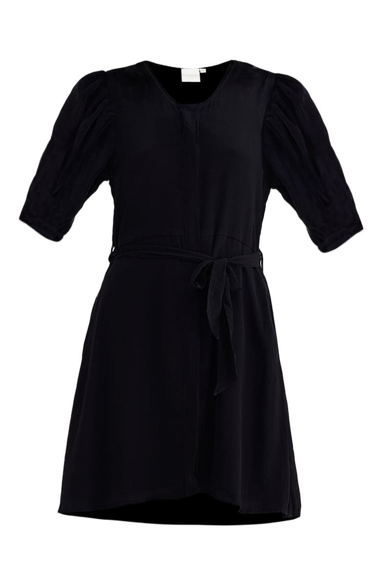 Reistor Short Black Dress with a Waist-tie in Black, Alternate, color, Black