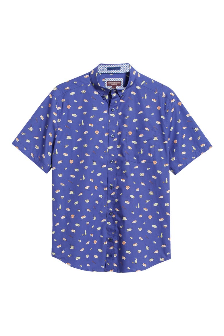 Sushi Print Short Sleeve Cotton Button-Down Shirt, Alternate, color, NAVY