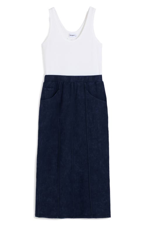 Desigual Midi Tank Dress With Denim Skirt In Black