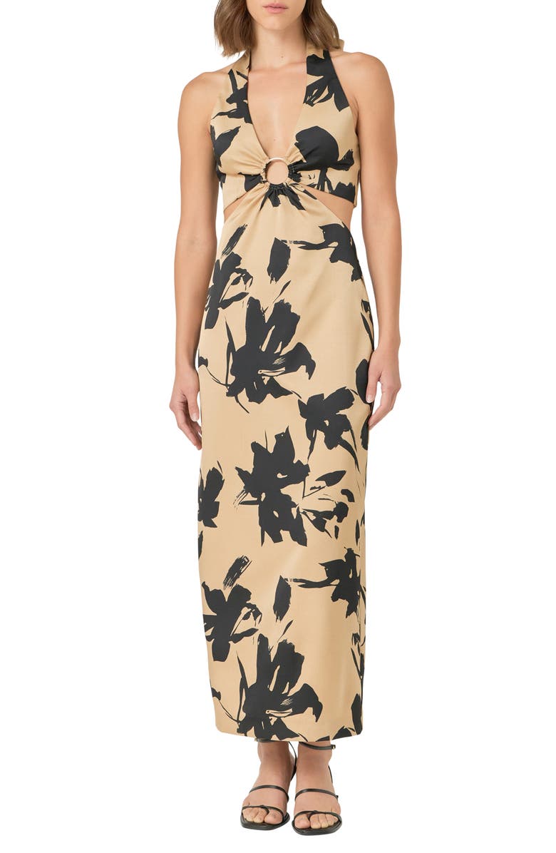 Endless Rose Floral Cutout O-Ring Maxi Dress, Main, color, Beige/ Black