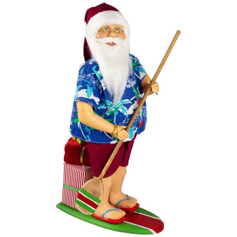 Santa on a Paddle Board Christmas Figure - 18"