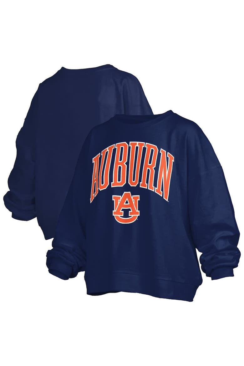 Women's Pressbox Navy Auburn Tigers Janise Arch Over Logo Waist Length Oversized Pullover Sweatshirt, Alternate, color, Navy