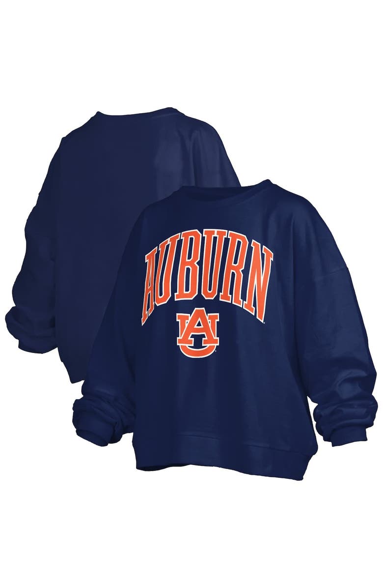 PRESSBOX Women's Pressbox Navy Auburn Tigers Janise Arch Over Logo Waist Length Oversized Pullover Sweatshirt, Alternate, color, Navy