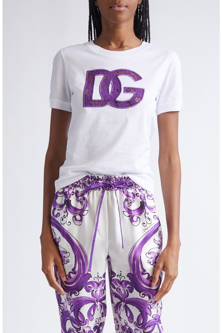 Lace Inset Jersey Logo T-Shirt, Main, color, W0800 BIANCO OTTICO