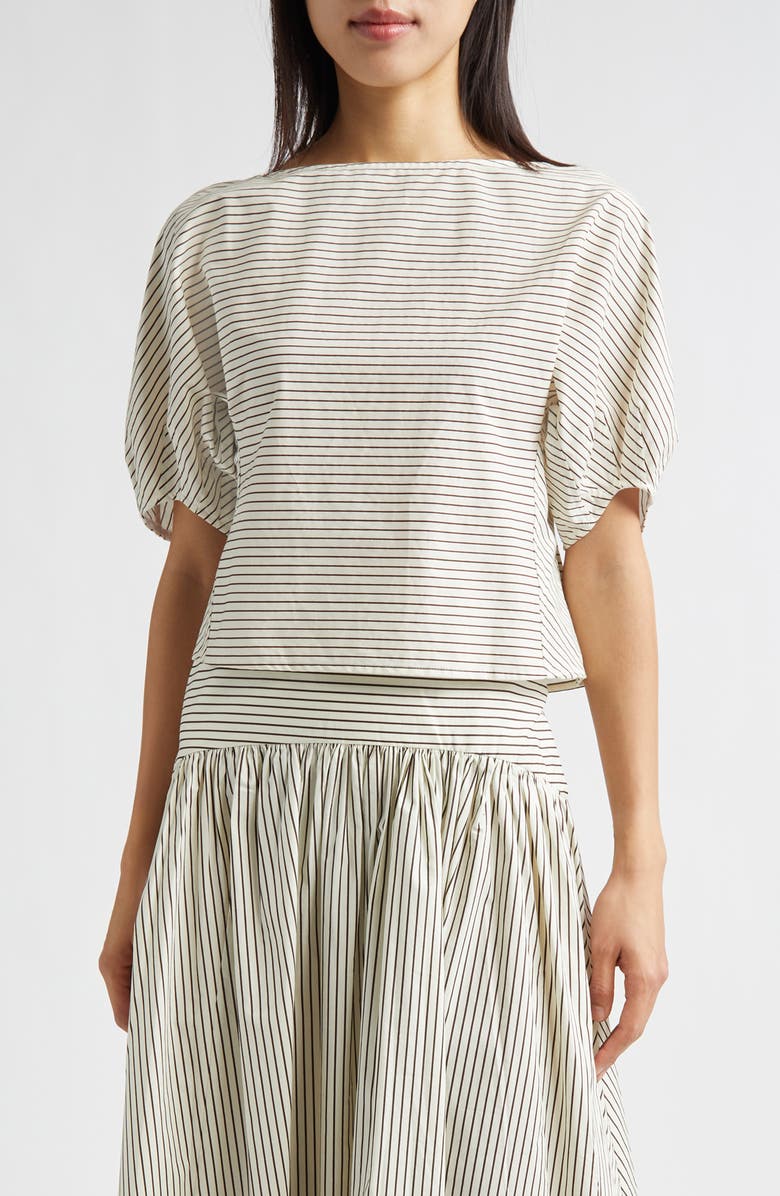STAUD Didi Stripe Top, Main, color, Ivory/ Dark Oak Micro Stripe