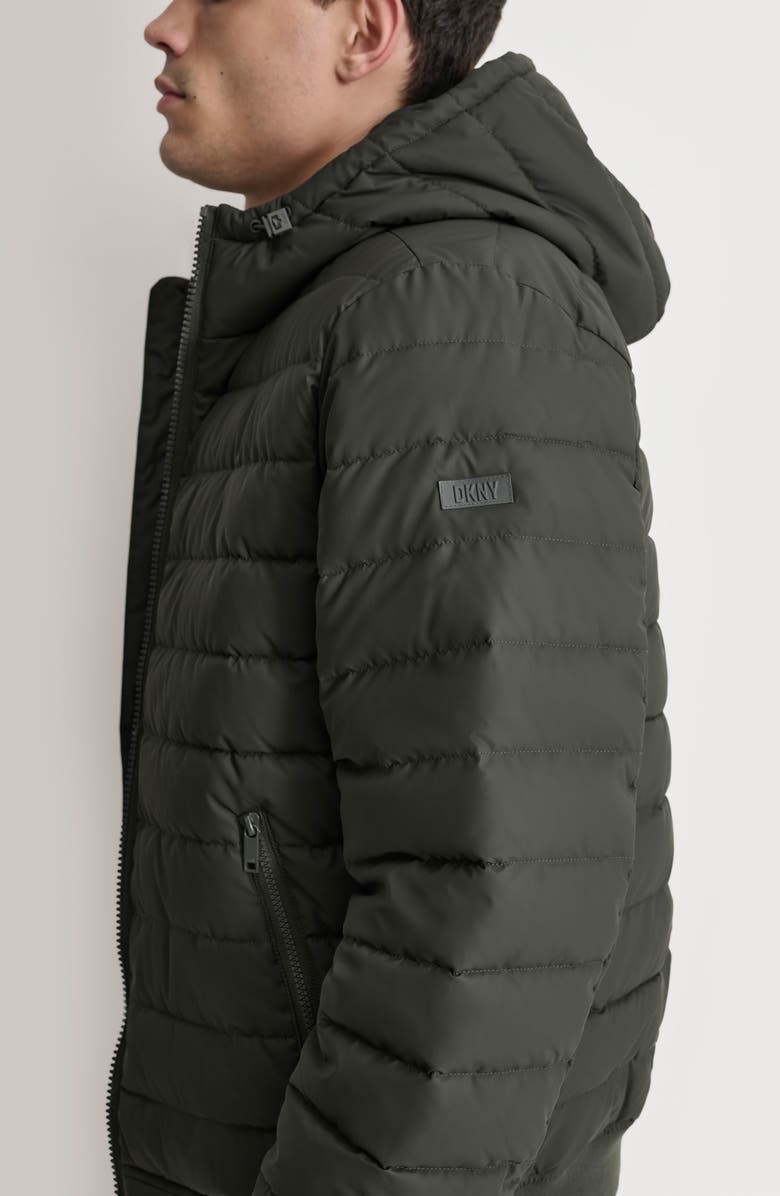 DKNY Rubberized Front Zip Puffer Jacket, Alternate, color, Dark Olive