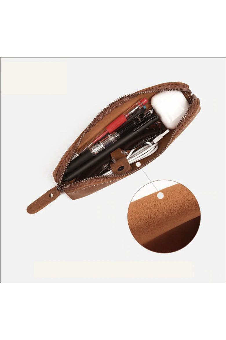 The Paavo Leather Pen Case | Leather Makeup Pouch, Alternate, color, Brown
