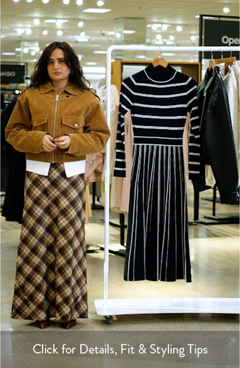 Amber Stripe Pleated Long Sleeve Midi Dress, sales video thumbnail
