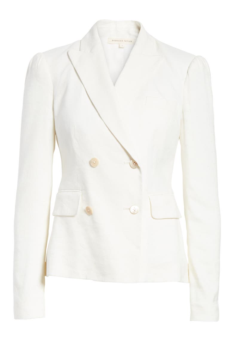 Stretch Linen Blend Blazer, Alternate, color, SNOW