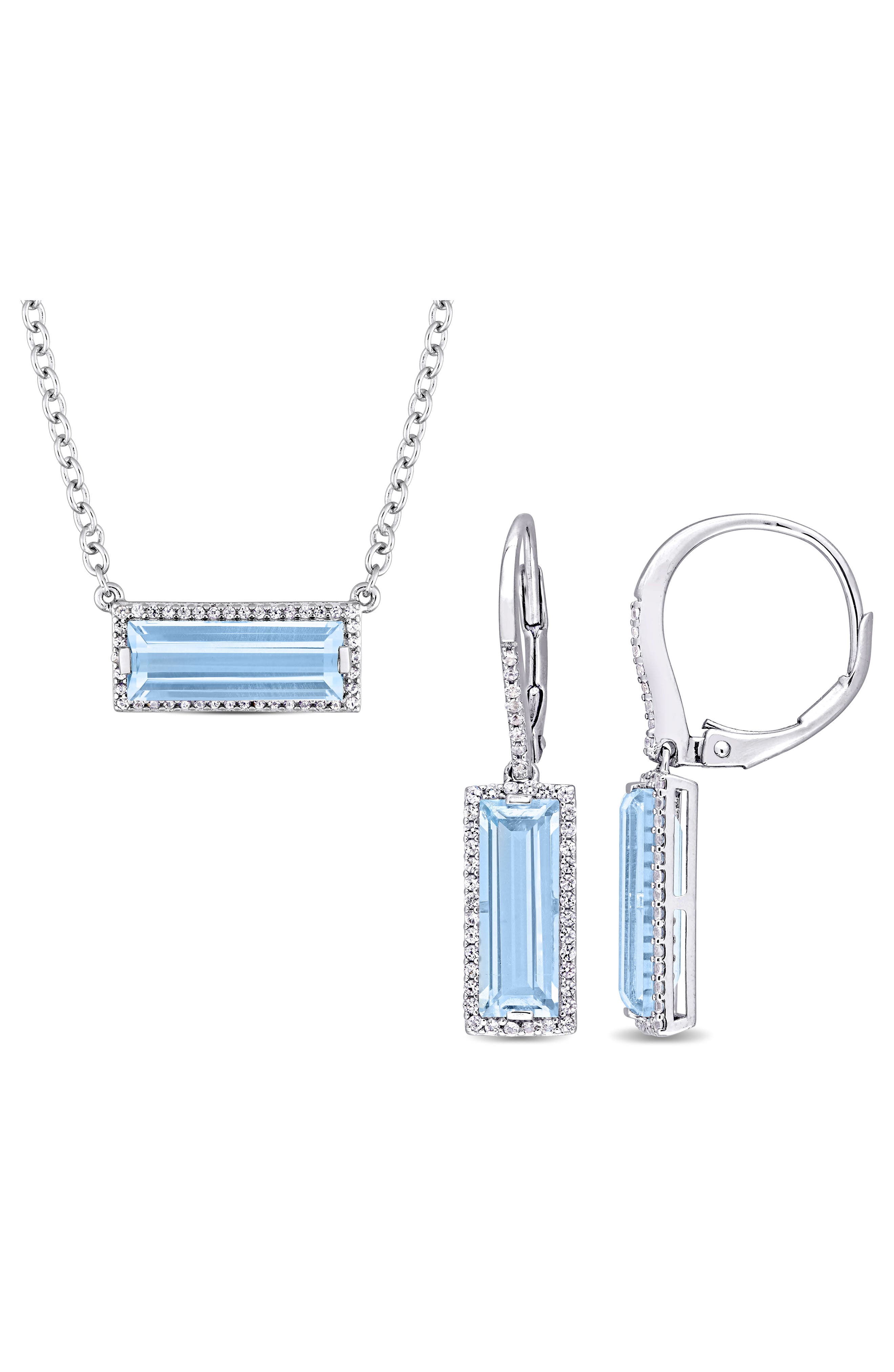 DELMAR Sky Blue Topaz & White Topaz Drop Earrings & Pendant Necklace Set