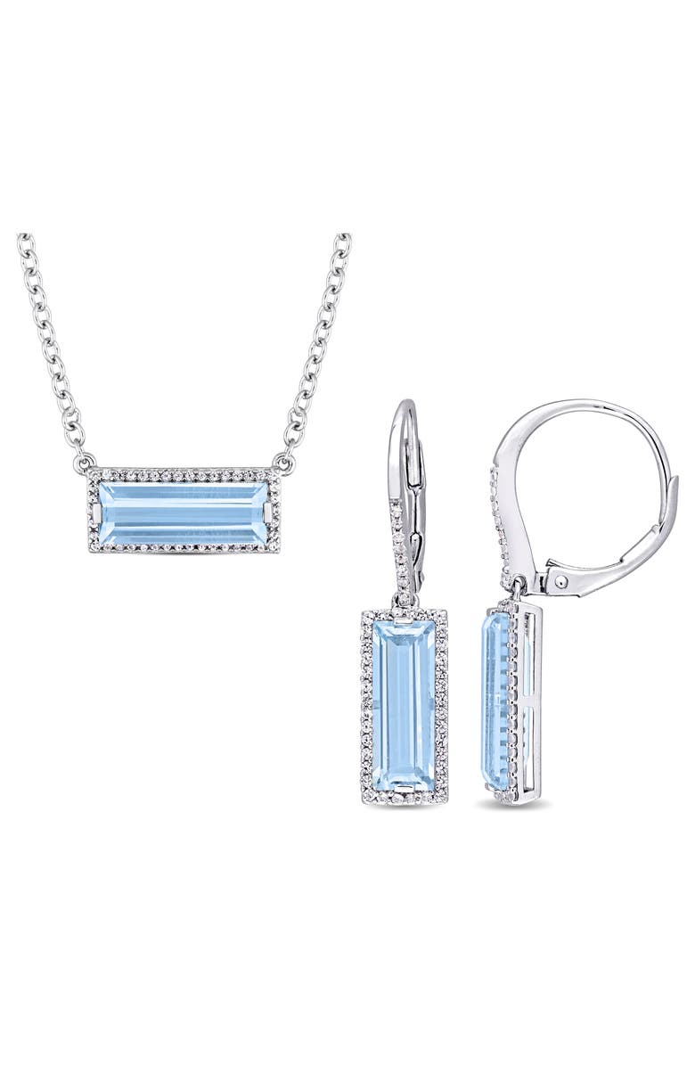 DELMAR Sky Blue Topaz & White Topaz Drop Earrings & Pendant Necklace Set, Main, color, Blue