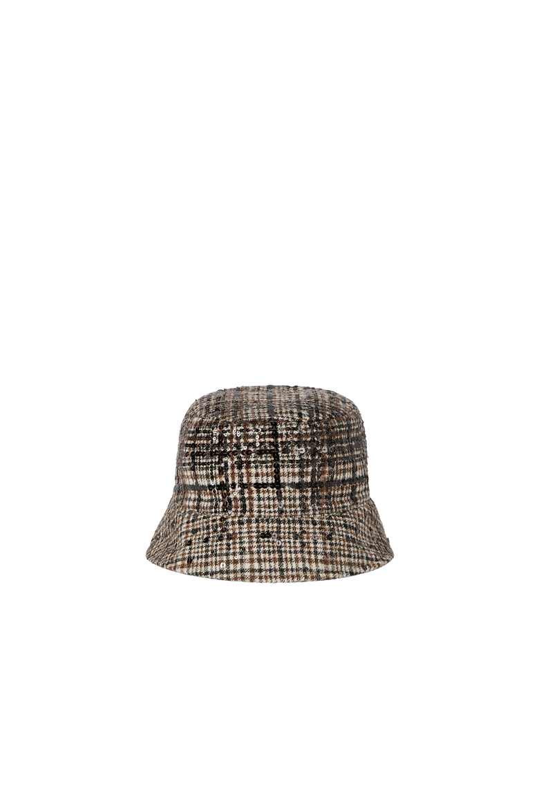 Water-resistant checked alpaca and wool bucket hat with dazzling degradé embroidery, Alternate, color, Brown