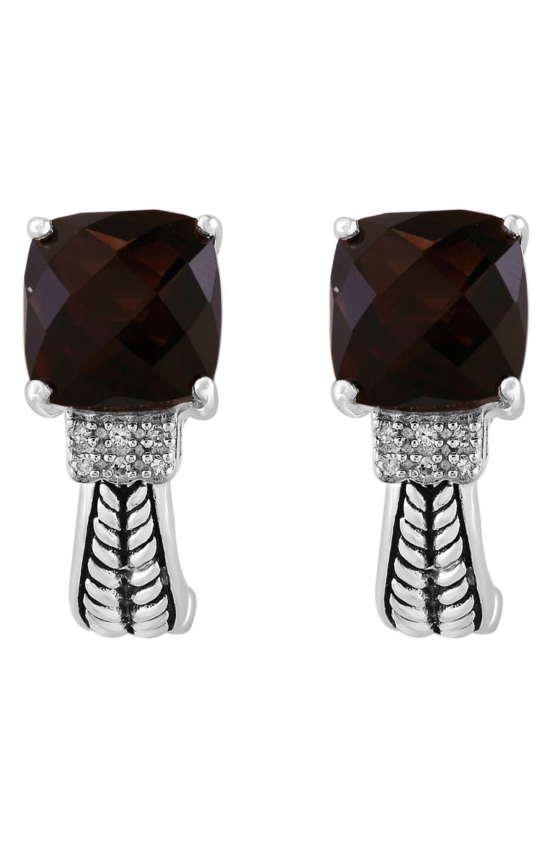 EFFY Sterling Silver Smoky Quartz & Diamond Hoop Earrings - 0.04ct., Alternate, color, Brown