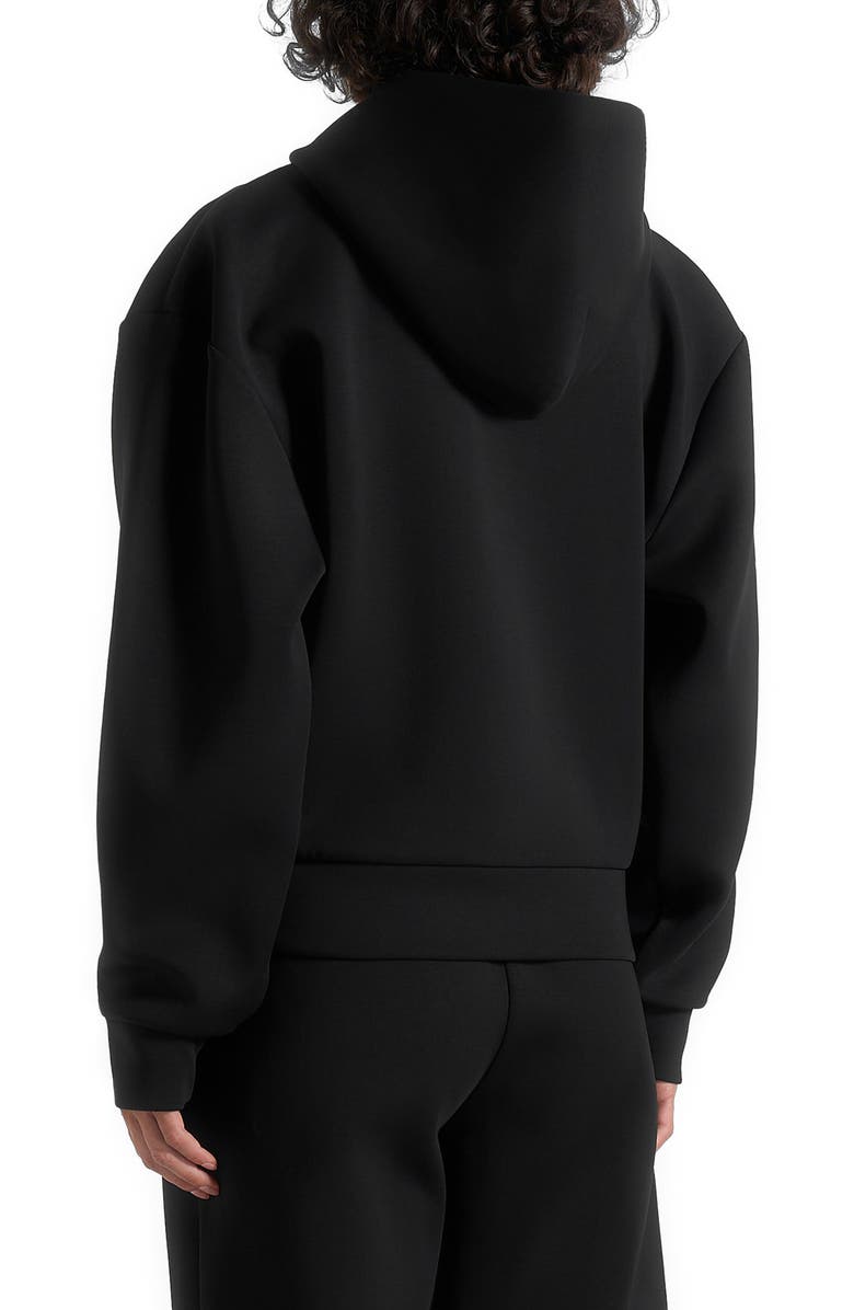 Manière De Voir Ray Unisex Neoprene Cropped Zip Hoodie, Alternate, color, Black