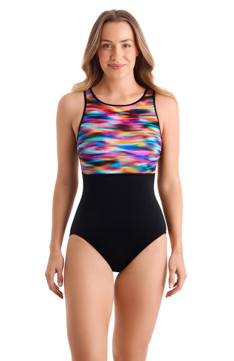 Binded Highneck Tank Chlorine Resistant One-Piece Swimsuit