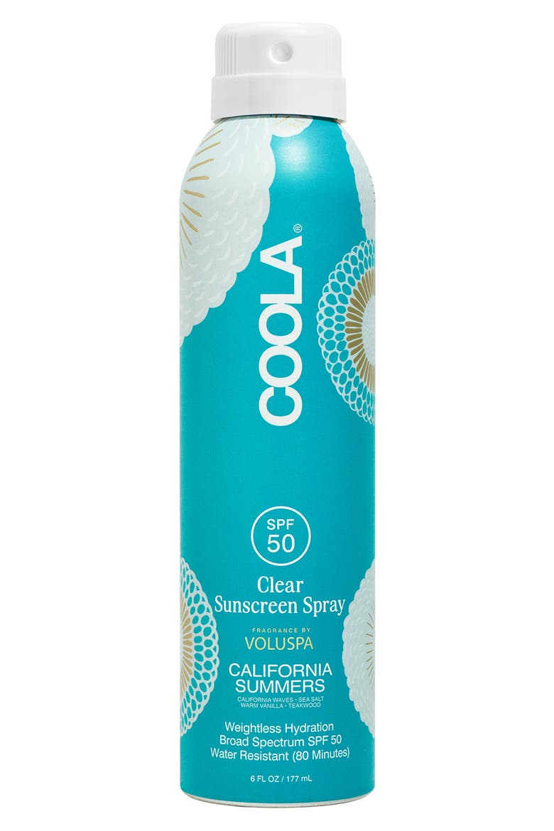 x Voluspa Clear Sunscreen Body Spray SPF 50 California Summers, Main, color, NO COLOR