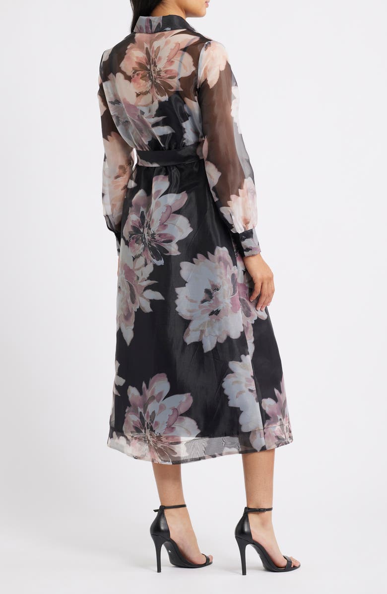 Anne Klein Floral Print Long Sleeve Organza Midi Shirtdress, Alternate, color, 