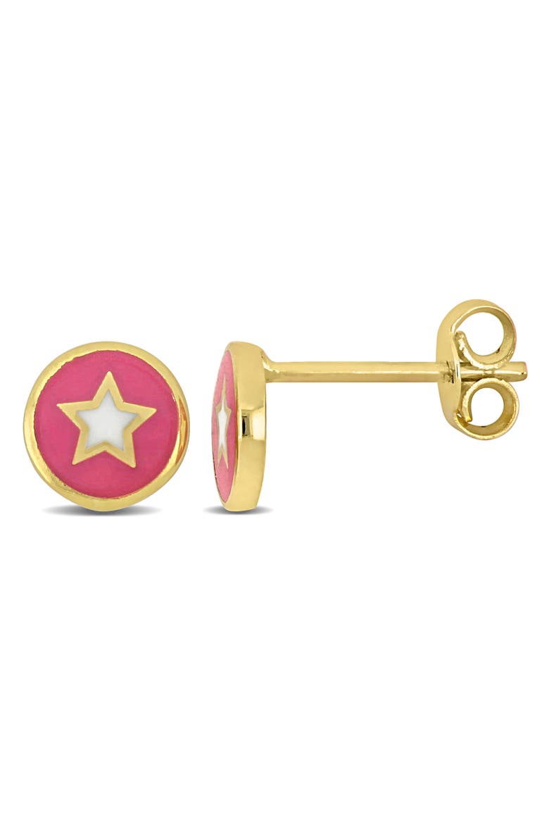 Kids Enamel Stud Earrings 14K, Main, color, Pink Star