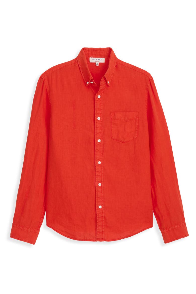 Mill Linen Button-Down Shirt, Alternate, color, TANGERINE