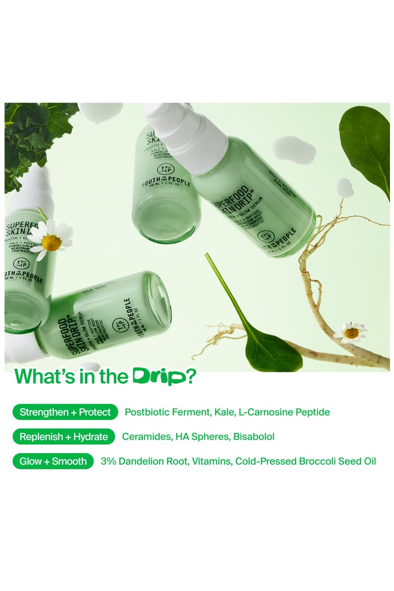 Superfood Skin Drip Smooth + Glow Barrier Serum with Peptides + Niacinamide, Alternate, color, GREEN