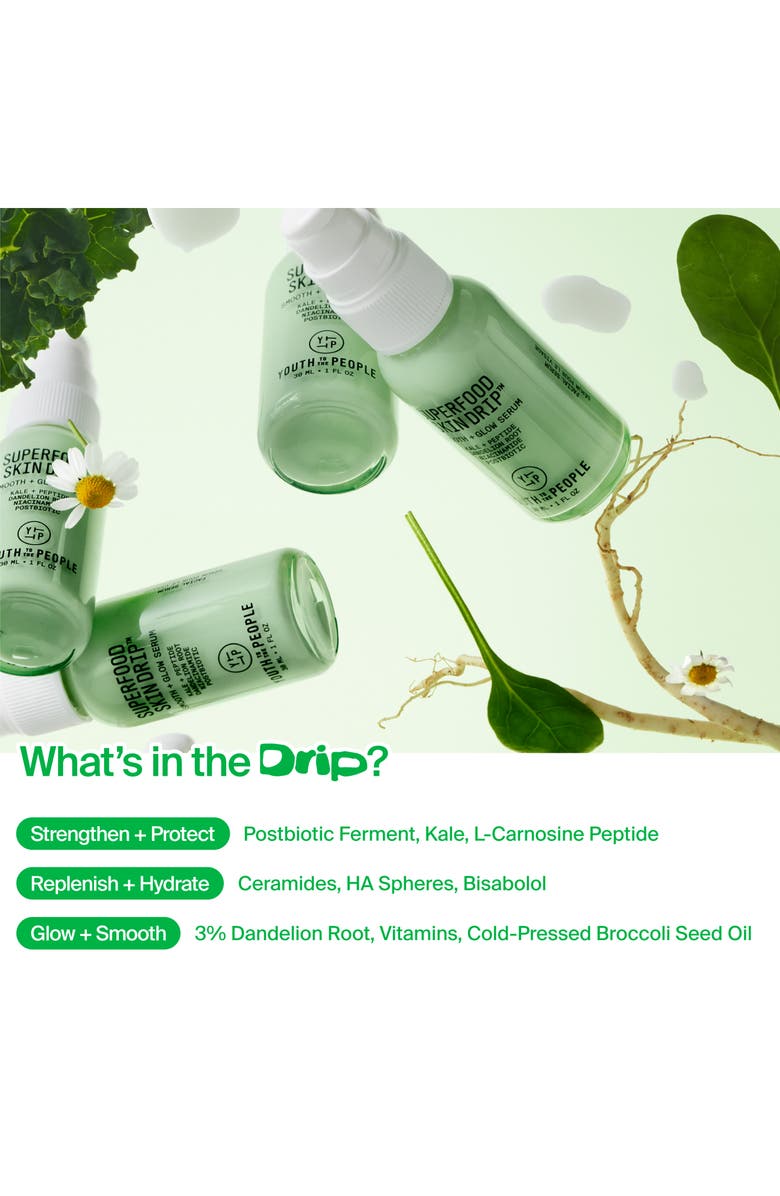 Youth to the People Superfood Skin Drip Smooth + Glow Barrier Serum with Peptides + Niacinamide, Alternate, color, Green