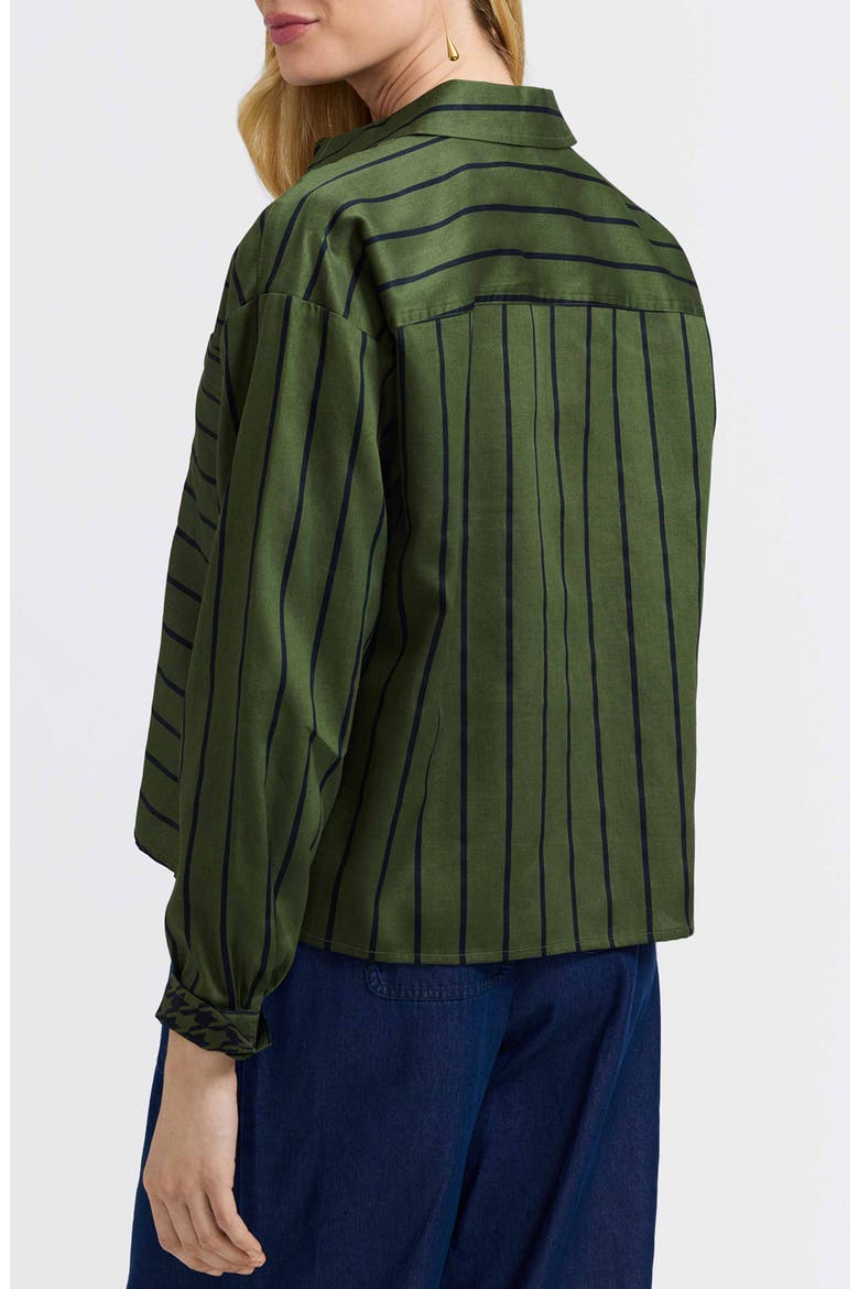 Marina Stripe Cotton Button-Up Shirt, Alternate, color, BASIL GREEN/ BLACK