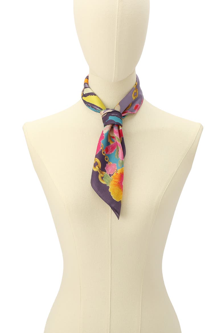 Floral Butterfly Square Silk Bandana, Alternate, color, RAINBOW