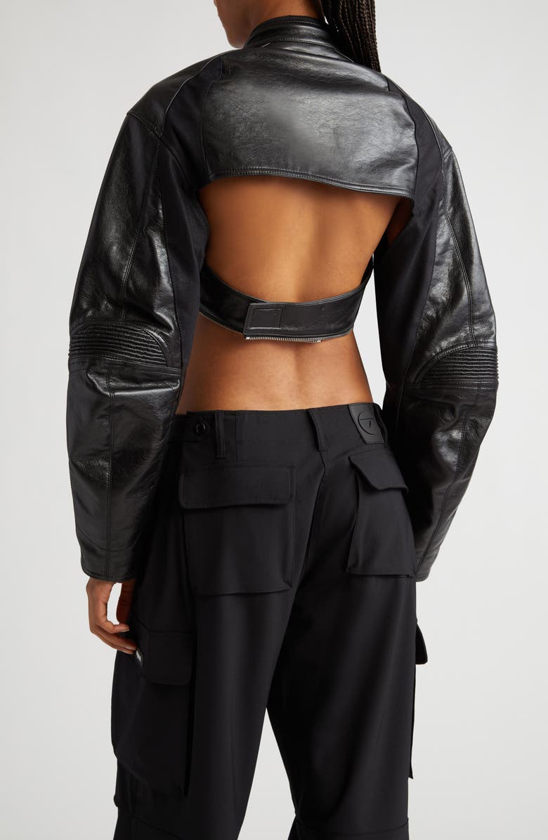 Coperni Cutout Crop Faux Leather Biker Jacket, Alternate, color,