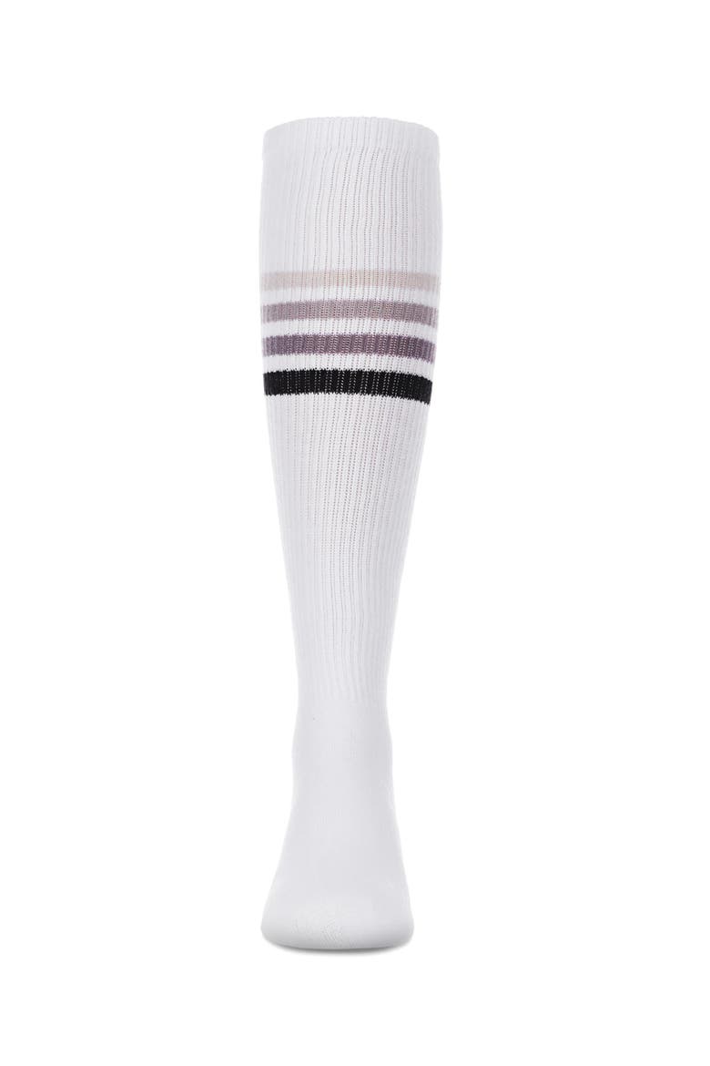 Thin Ribbed Athletic Stripe Knee High Socks, Alternate, color, White-Gray-Black