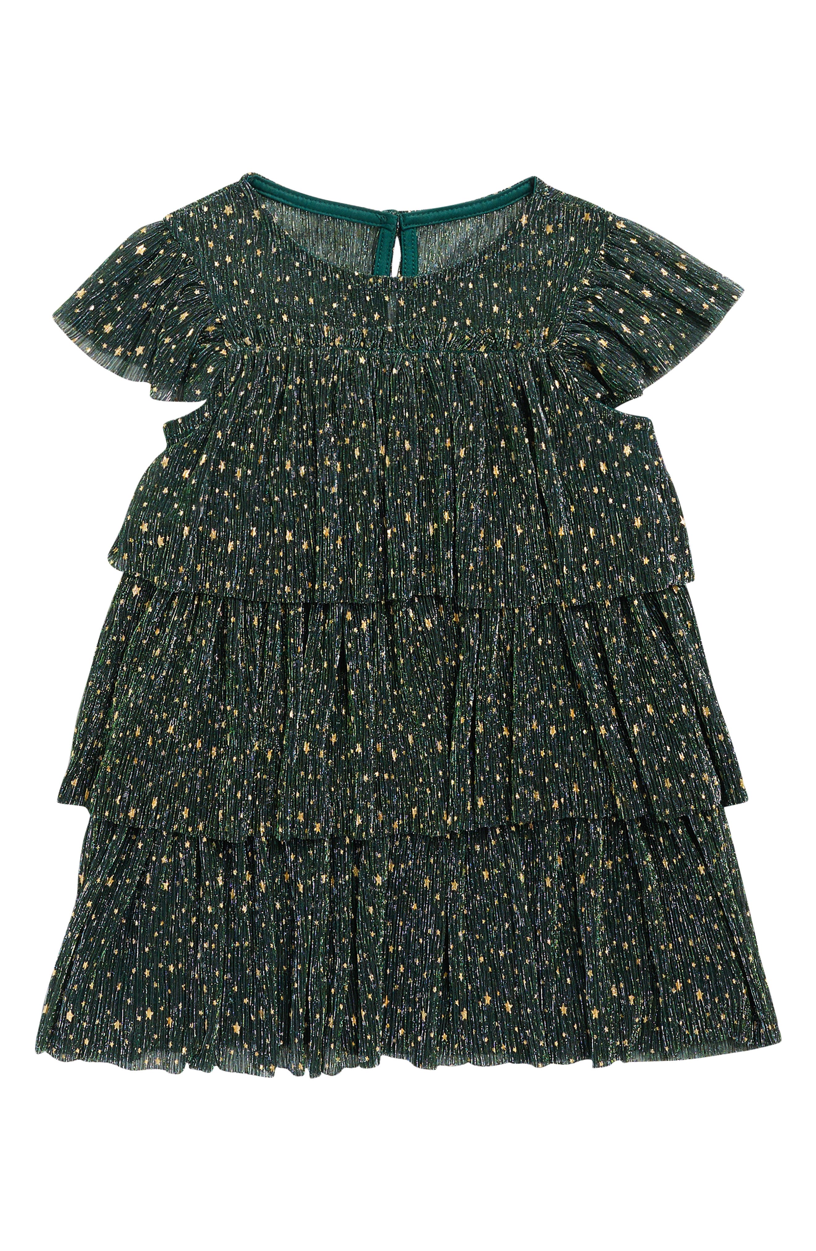 Zunie Kids' Metallic Foil Ruffle Tiered Party Dress in Hunter Green 