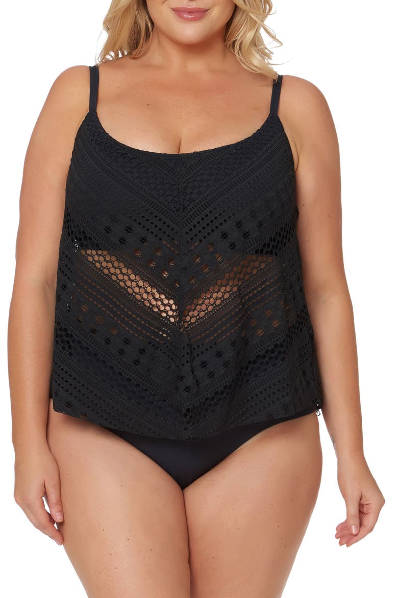 Fly Away Floating Underwire Bralette Tankini Top, Main, color, BLACK