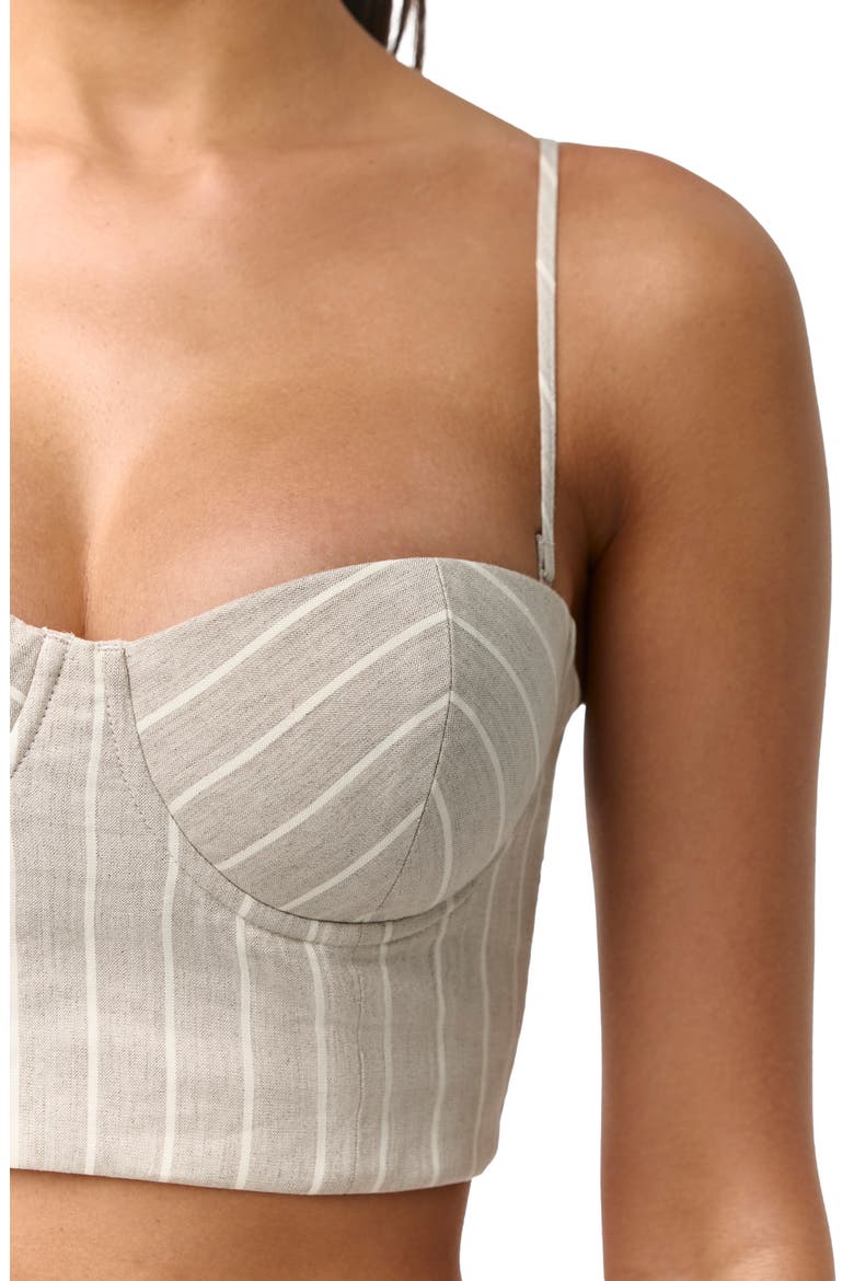 Pinstripe Linen Blend Corset Crop Top, Alternate, color, TAUPE PINSTRIPE