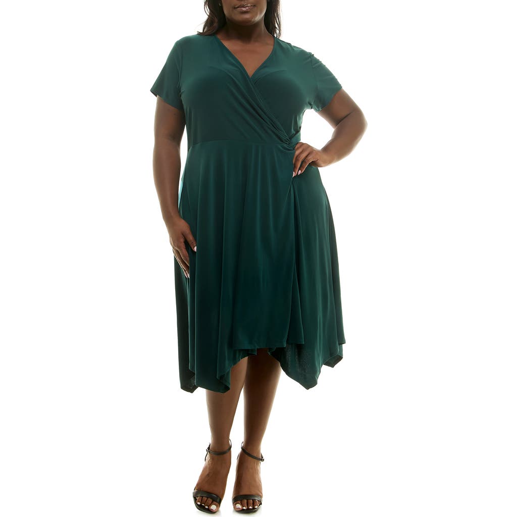 Nina Leonard Handkerchief Hem Dress In Hunter