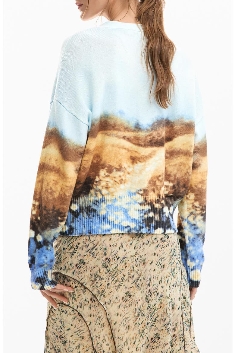 Abstract Print Stretch Cotton Cardigan, Alternate, color, LIGHT BLUE