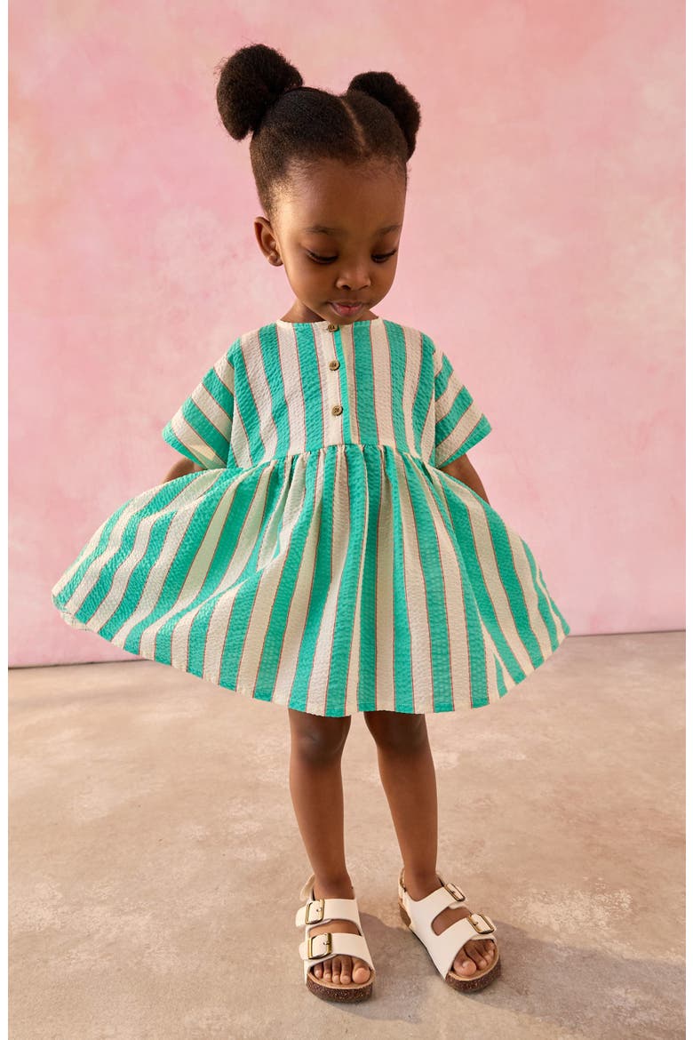 Kids' Stripe Cotton Seersucker Button-Up Sundress, Alternate, color, GREEN/ WHITE STRIPE