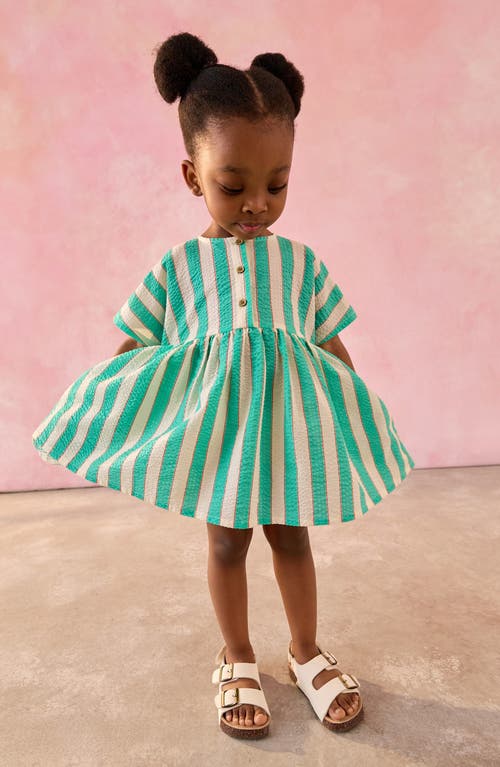 Next Kids' Stripe Cotton Seersucker Button-up Sundress In Green