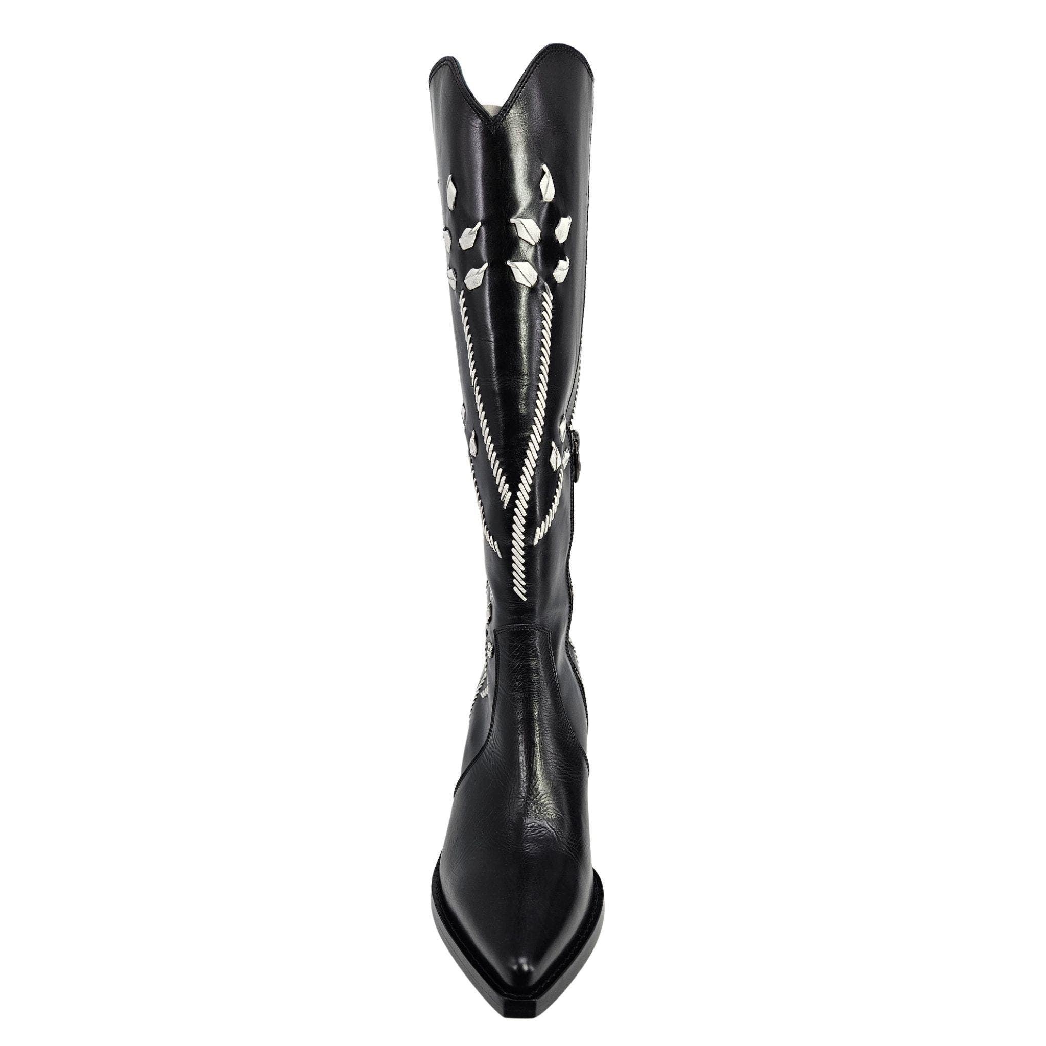 Cowboy Tall Boots with Floral Embroidery, Alternate, color, black