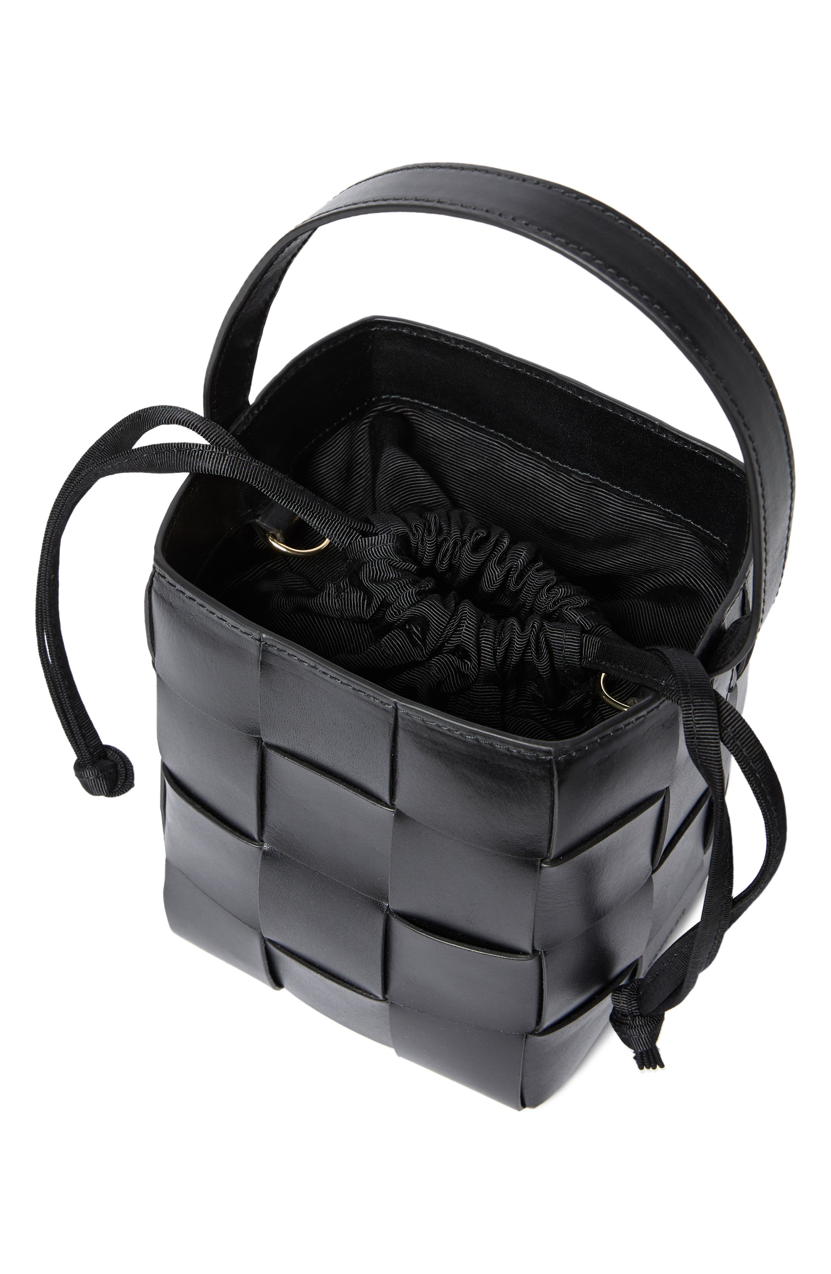 Loeffler Randall Laith Woven Leather Bucket Bag, Alternate, color, Black