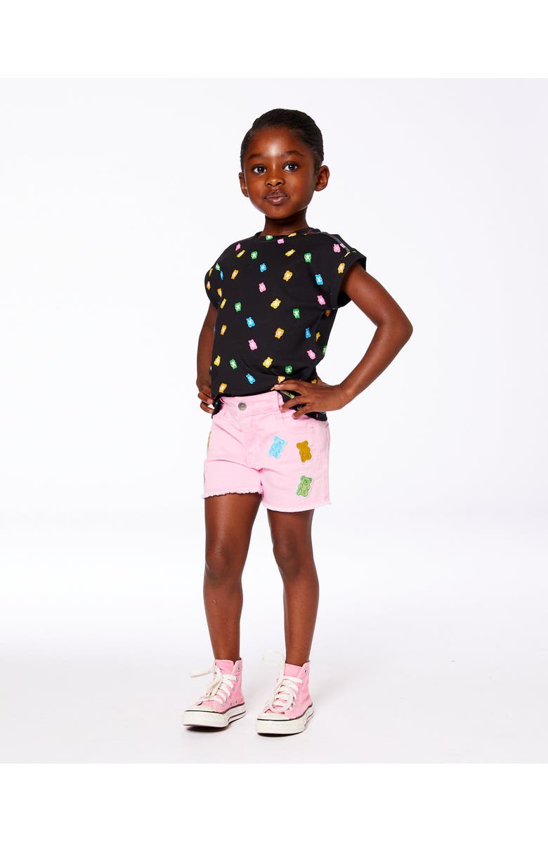 Deux par Deux Little Girl's Jean Short With Embroidery Pink And Multicolored Gummies, Alternate, color, 