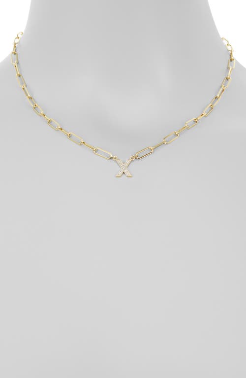 Meshmerise Diamond Initial Charm Paper Clip Chain Necklace In Gold