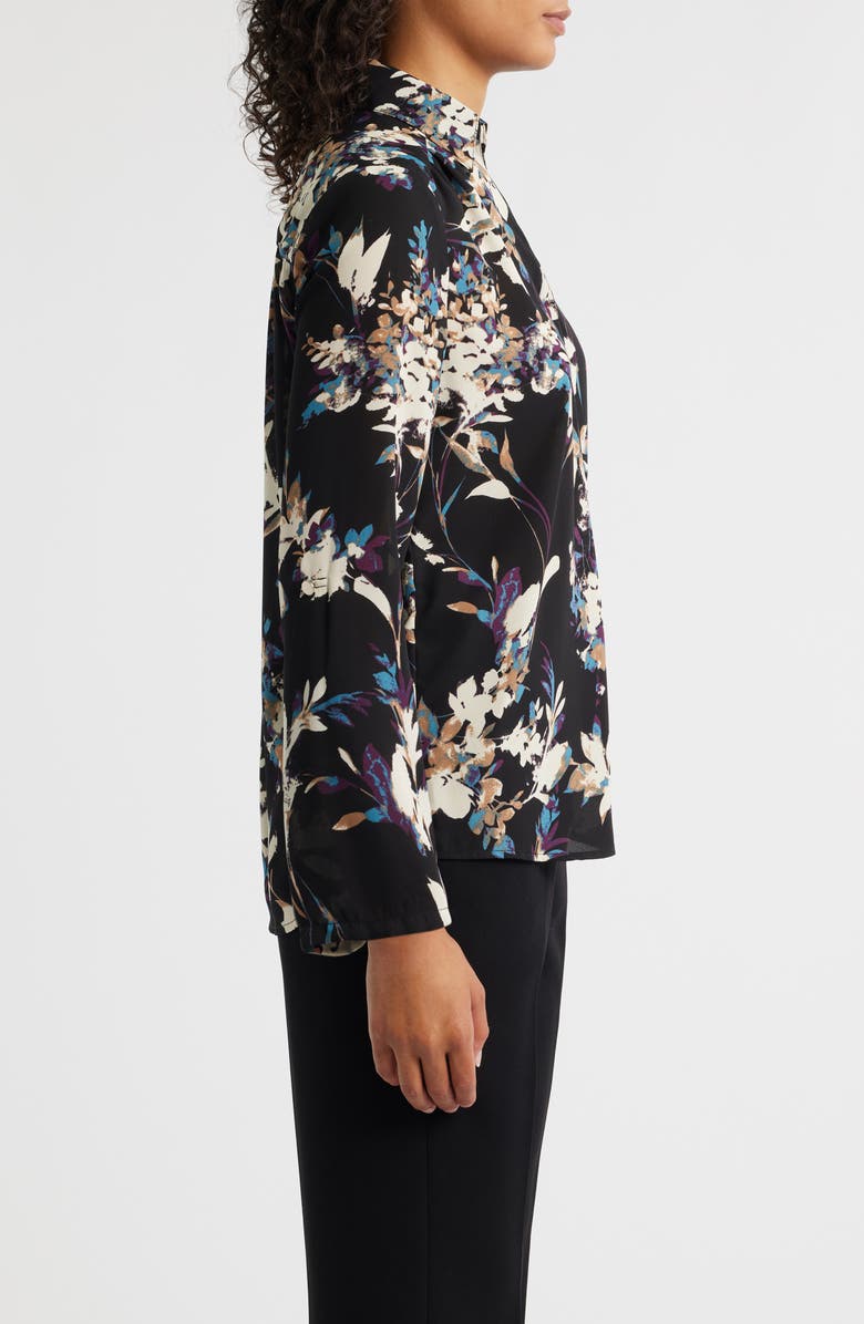 AK ANNE KLEIN Floral Popover Crêpe de Chine Top, Alternate, color, Anne Black Multi