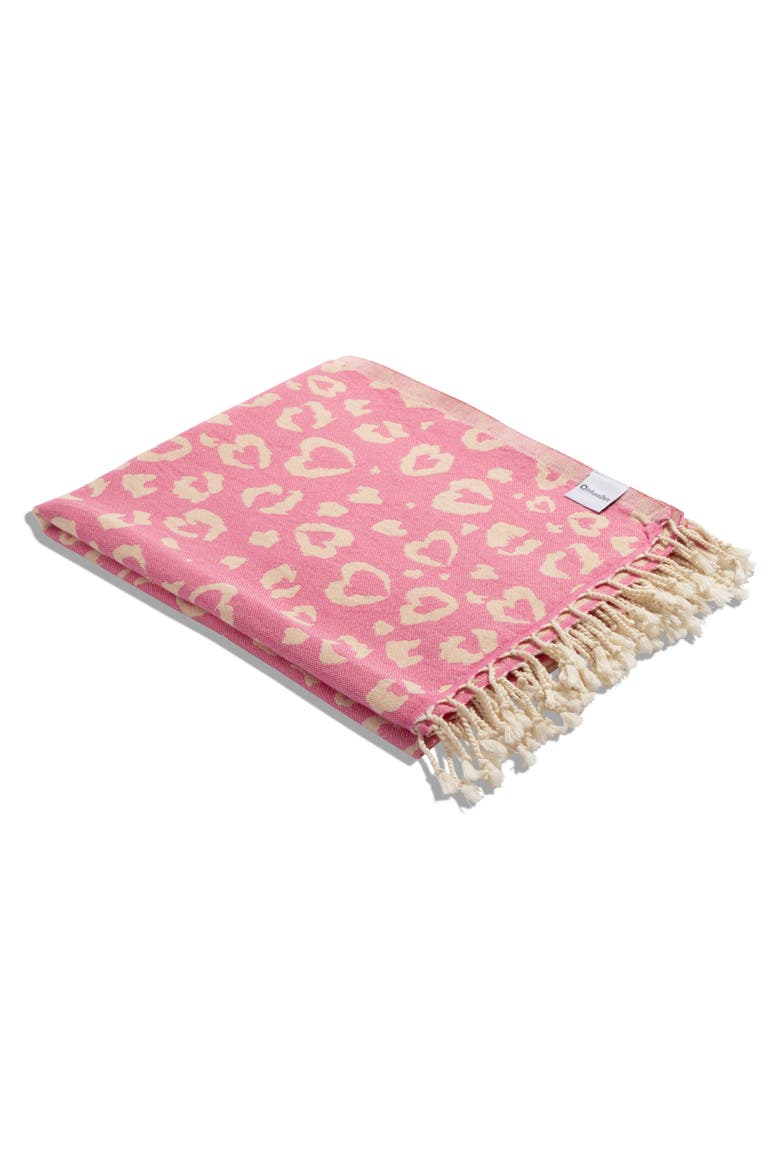 Leopard Heart Organic Turkish Towel, Alternate, color, Pink