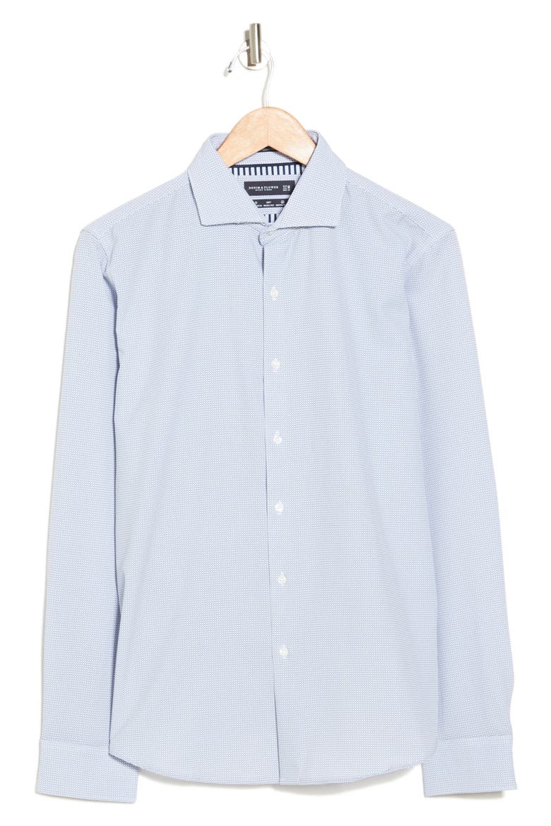 Micro Square Non-Iron Stretch Button-Up Shirt, Alternate, color, WHITE/ NAVY SQUARE