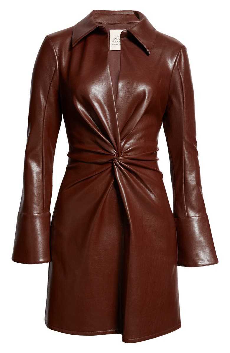 Cinq à Sept McKenna Long Sleeve Faux Leather Dress, Alternate, color, 
