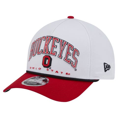 Men's New Era White/Scarlet Ohio State Buckeyes Arch Two-Tone Rope 9FORTY A-Frame M-Crown Adjustable Hat