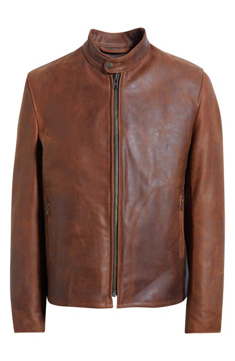 Café Racer Lightweight Oiled Cowhide Leather Jacket